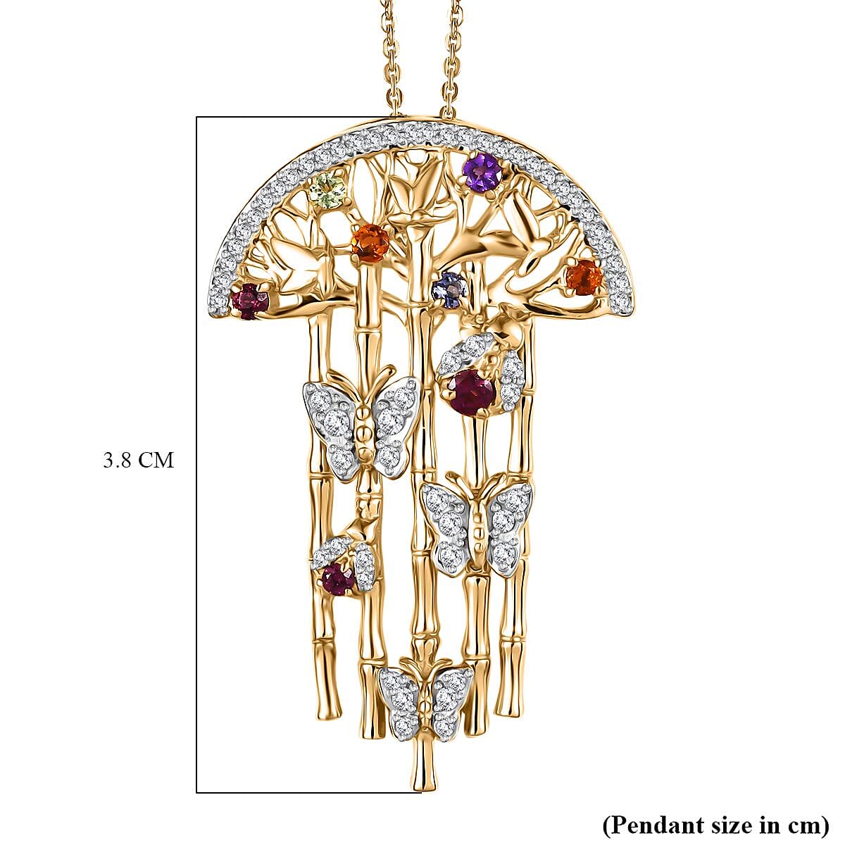 GP Italian Garden Collection Rhodolite Garnet & Multi Gemstones Pendant with Chain (Size - 20) in 18K Vermeil Yellow Gold Plated Sterling Silver 2.20 Ct, Silver Wt. 9.40 Gms.