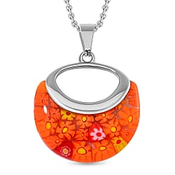 Multi Colour Murano Style Glass Necklace (Size - 24) in Pure White Stainless Steel
