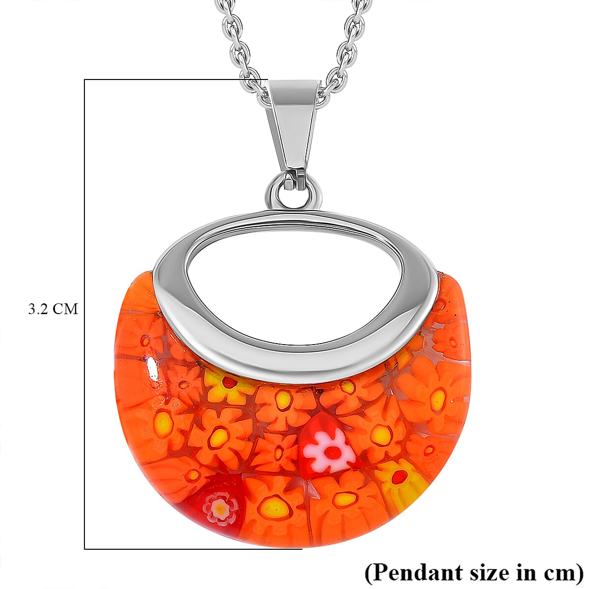 Orange Color Murano Glass Pendant with Chain (Size - 24) with Clasp in Stainless Steel