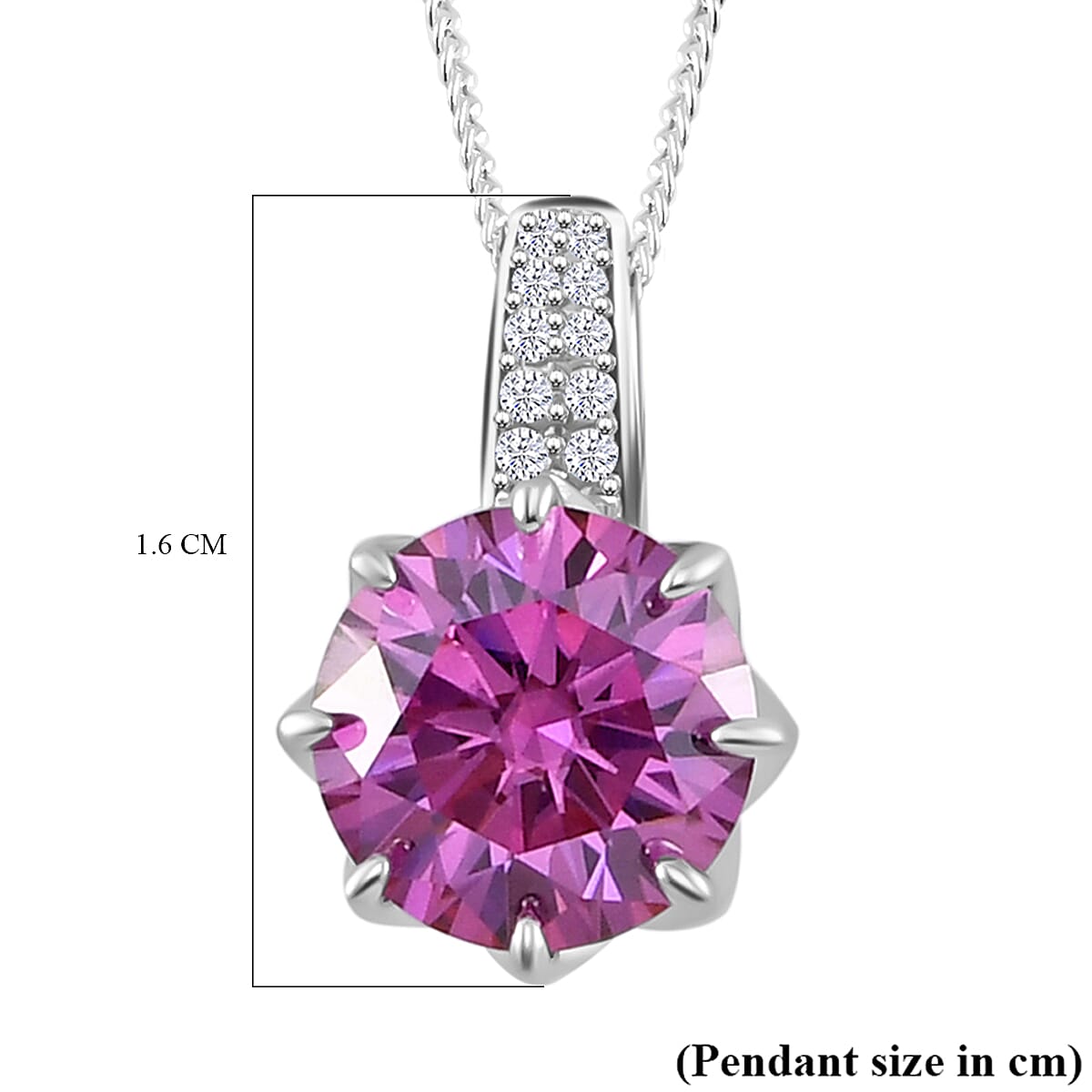 Pink Lotus Moissanite Pendant with Chain (Size - 18) in Rhodium Overlay Sterling Silver 2.82 Ct.