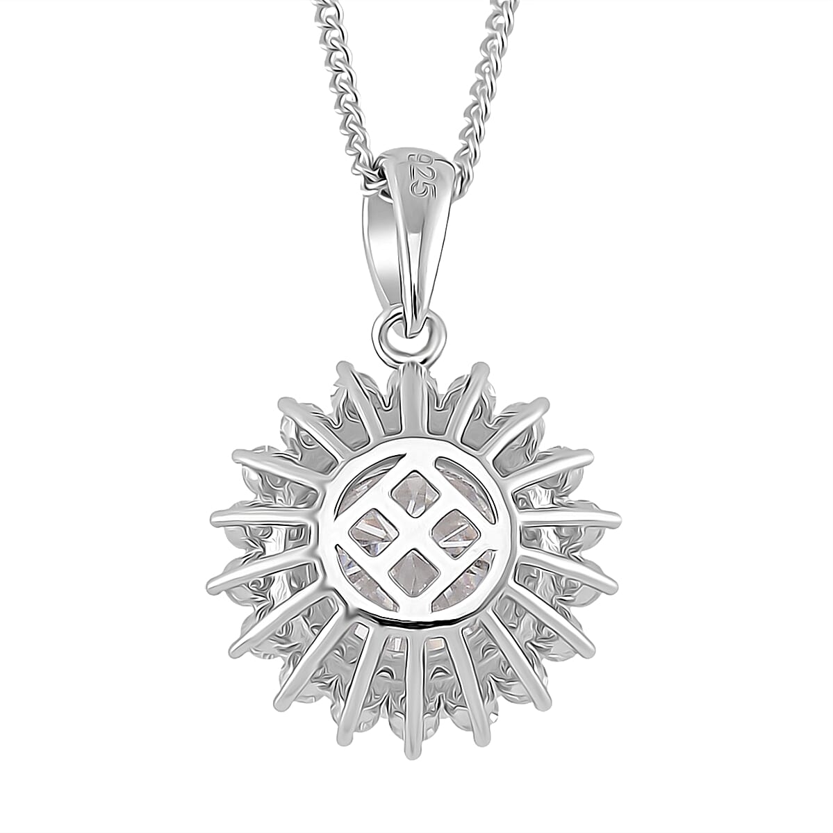 GRA Certified D-VVS1 Moissanite Pendant with Chain (Size - 18) in Rhodium Overlay Sterling Silver 2.31 Ct.