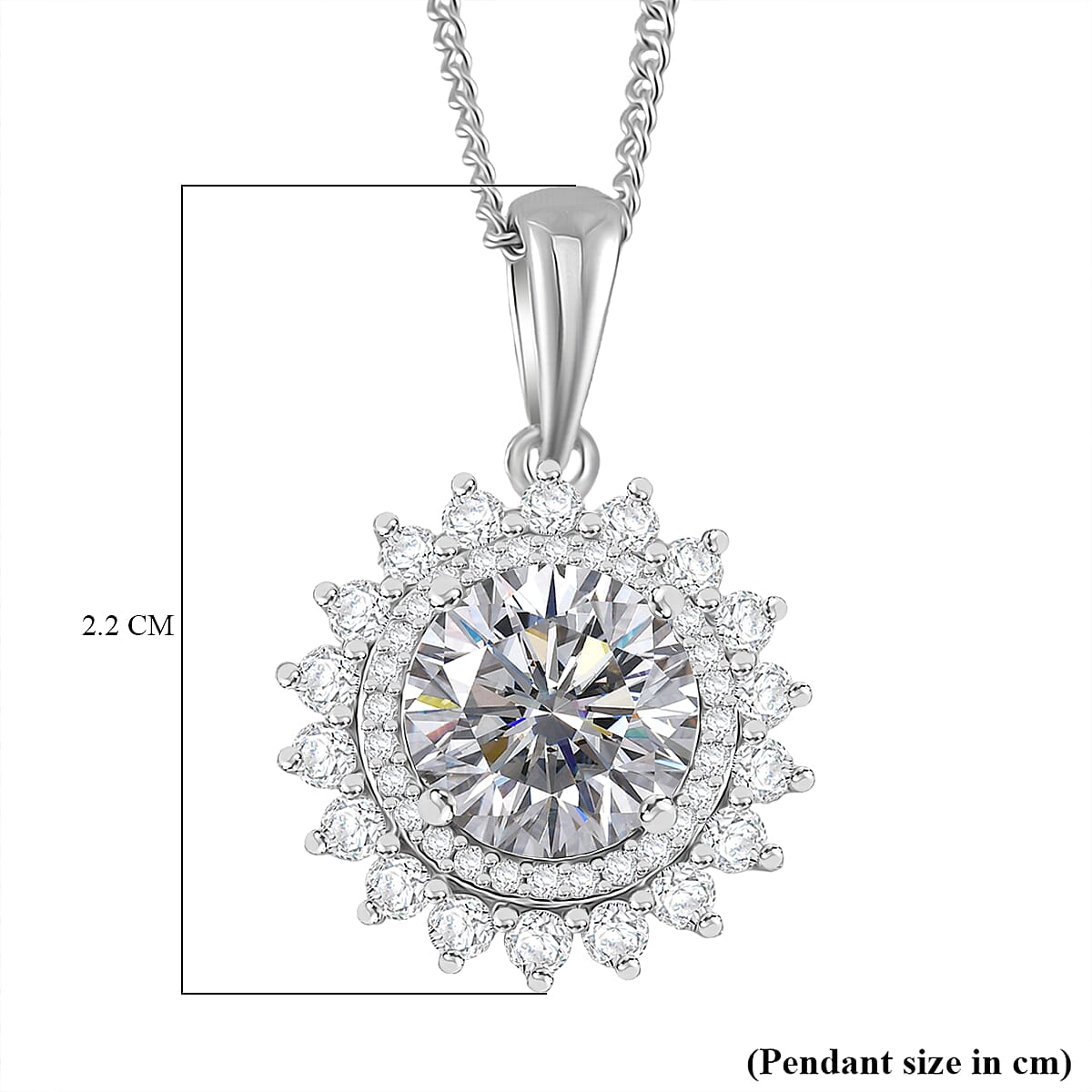 GRA Certified D-VVS1 Moissanite Pendant with Chain (Size - 18) in Rhodium Overlay Sterling Silver 2.31 Ct.