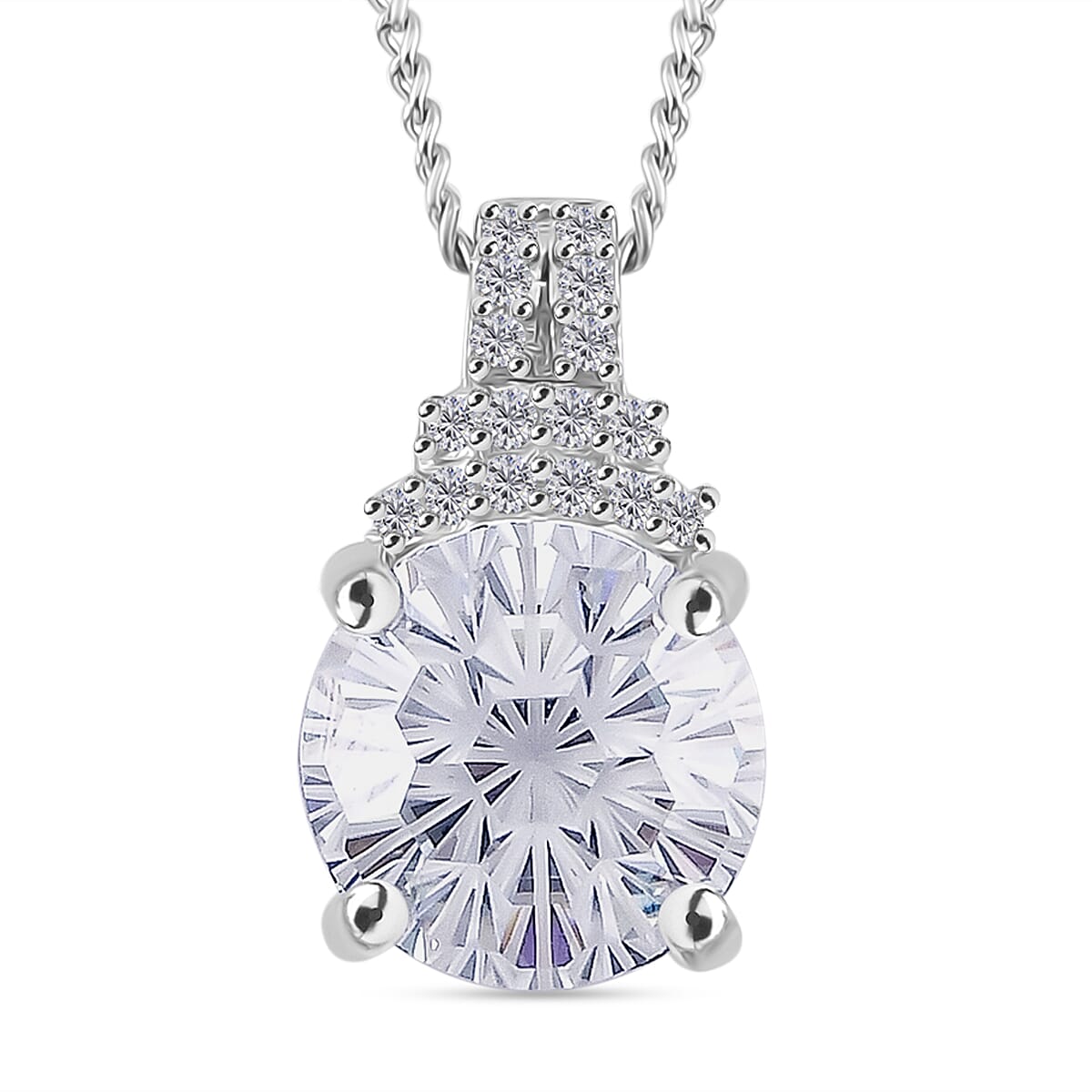 Moissanite Pendant with Chain (Size - 18) in Rhodium Overlay Sterling Silver 2.76 Ct.
