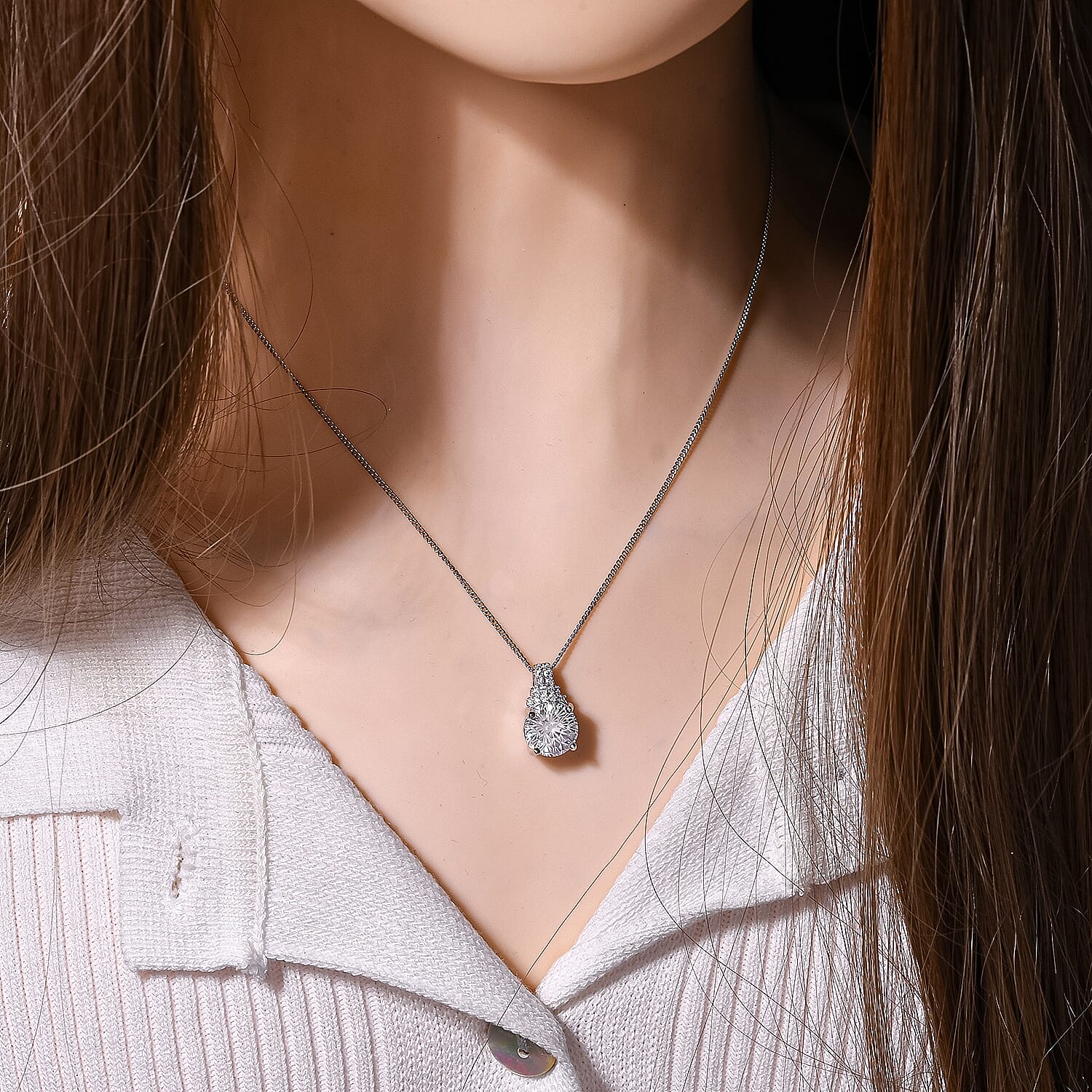 Moissanite Pendant with Chain (Size - 18) in Rhodium Overlay Sterling Silver 2.76 Ct.