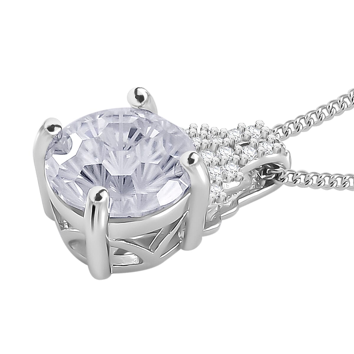 Moissanite Pendant with Chain (Size - 18) in Rhodium Overlay Sterling Silver 2.76 Ct.