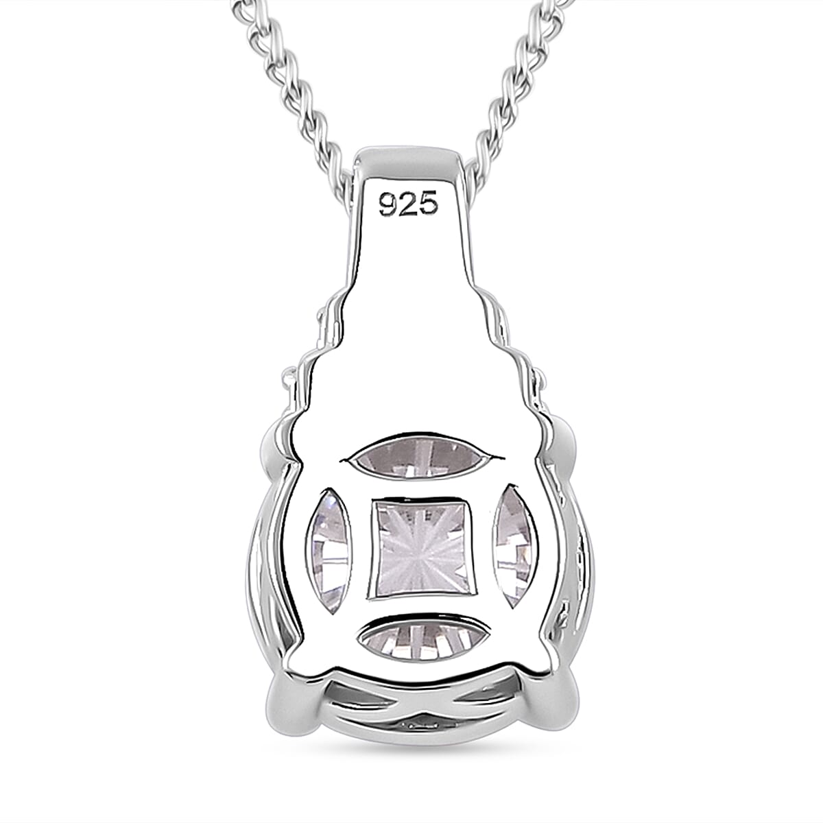 Moissanite Pendant with Chain (Size - 18) in Rhodium Overlay Sterling Silver 2.76 Ct.