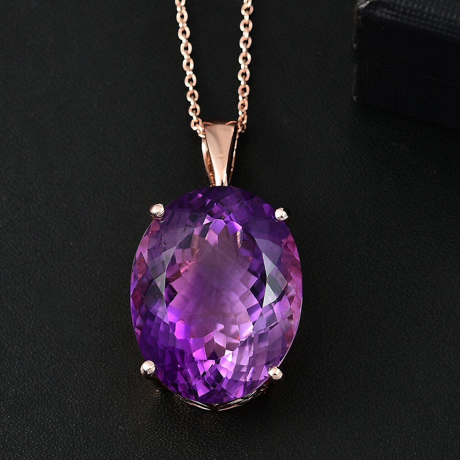 AAA Rose De France Amethyst Pendant with Chain (Size - 20) in 18K Vermeil Rose Gold Plated Sterling Silver 50.00 Ct, Silver Wt. 8.10 Gms.