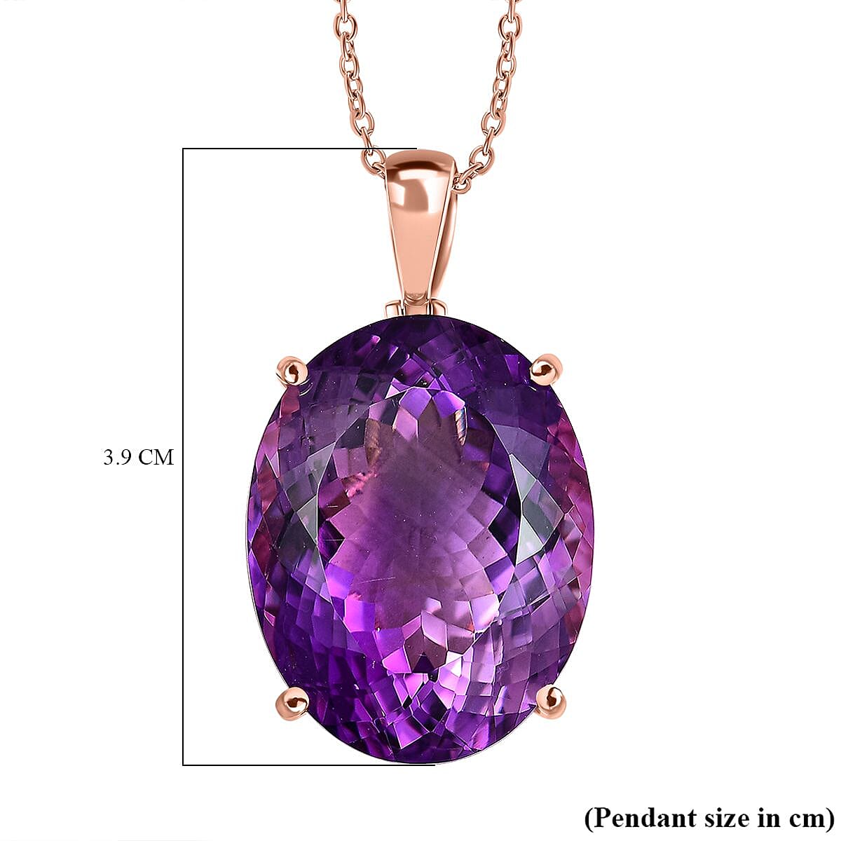 AAA Rose De France Amethyst Pendant with Chain (Size - 20) in 18K Vermeil Rose Gold Plated Sterling Silver 50.00 Ct, Silver Wt. 8.10 Gms.