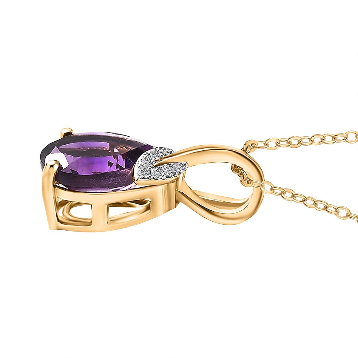 AAA African Amethyst & White Zircon Pendant with Chain (Size - 20) in 18K Vermeil Yellow Gold Plated Sterling Silver 1.85 Ct.