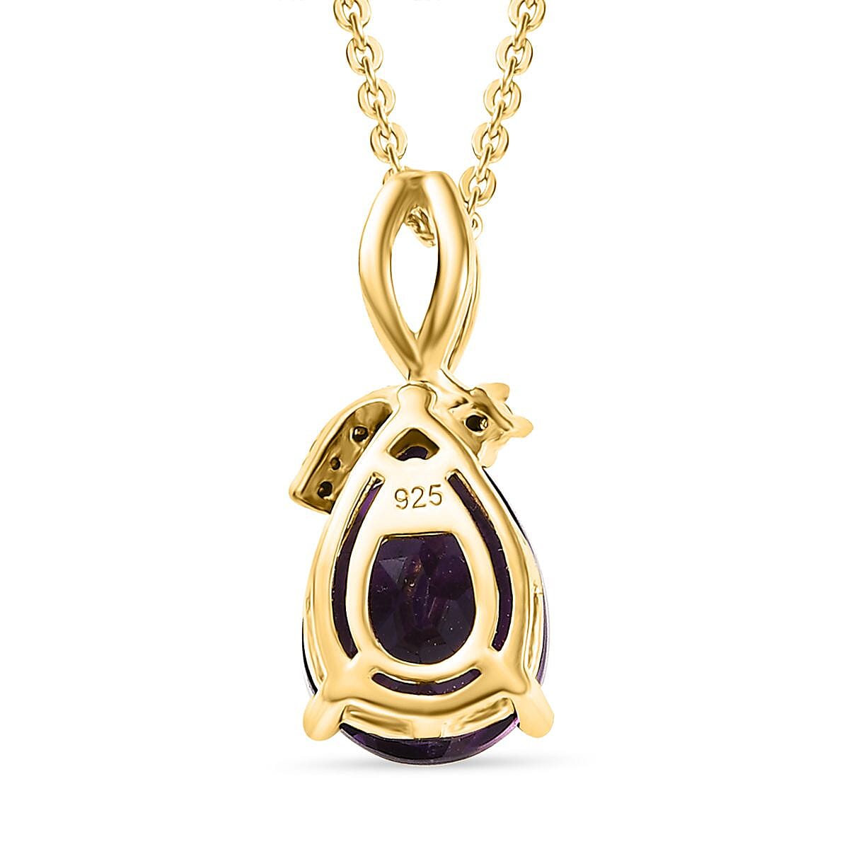 AAA African Amethyst & White Zircon Pendant with Chain (Size - 20) in 18K Vermeil Yellow Gold Plated Sterling Silver 1.85 Ct.