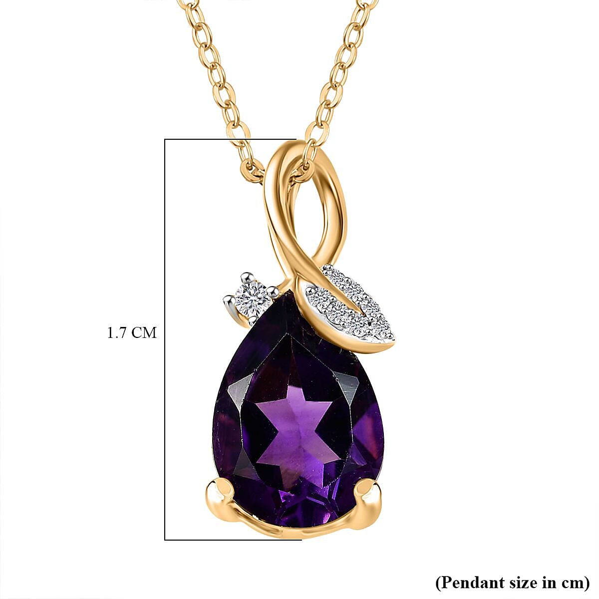AAA African Amethyst & White Zircon Pendant with Chain (Size - 20) in 18K Vermeil Yellow Gold Plated Sterling Silver 1.85 Ct.