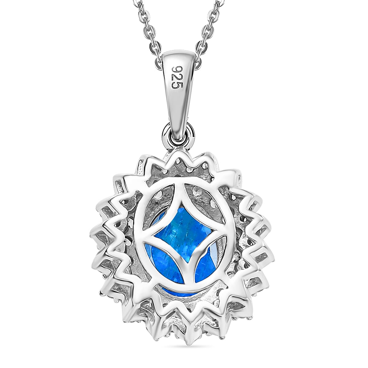 THE ELECTRIC JEWEL - Premium Neon Apatite & White Zircon Pendant with Chain (Size - 20) in Rhodium Overlay Sterling Silver 1.78 Ct.