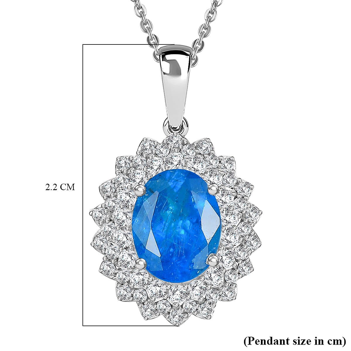 THE ELECTRIC JEWEL - Premium Neon Apatite & White Zircon Pendant with Chain (Size - 20) in Rhodium Overlay Sterling Silver 1.78 Ct.