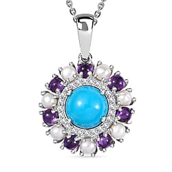 African Ruby, Multi Gemstones Halo Pendant with Chain (Size - 20) in 18K Vermeil Yellow Gold Plated Sterling Silver 10.95 Ct.