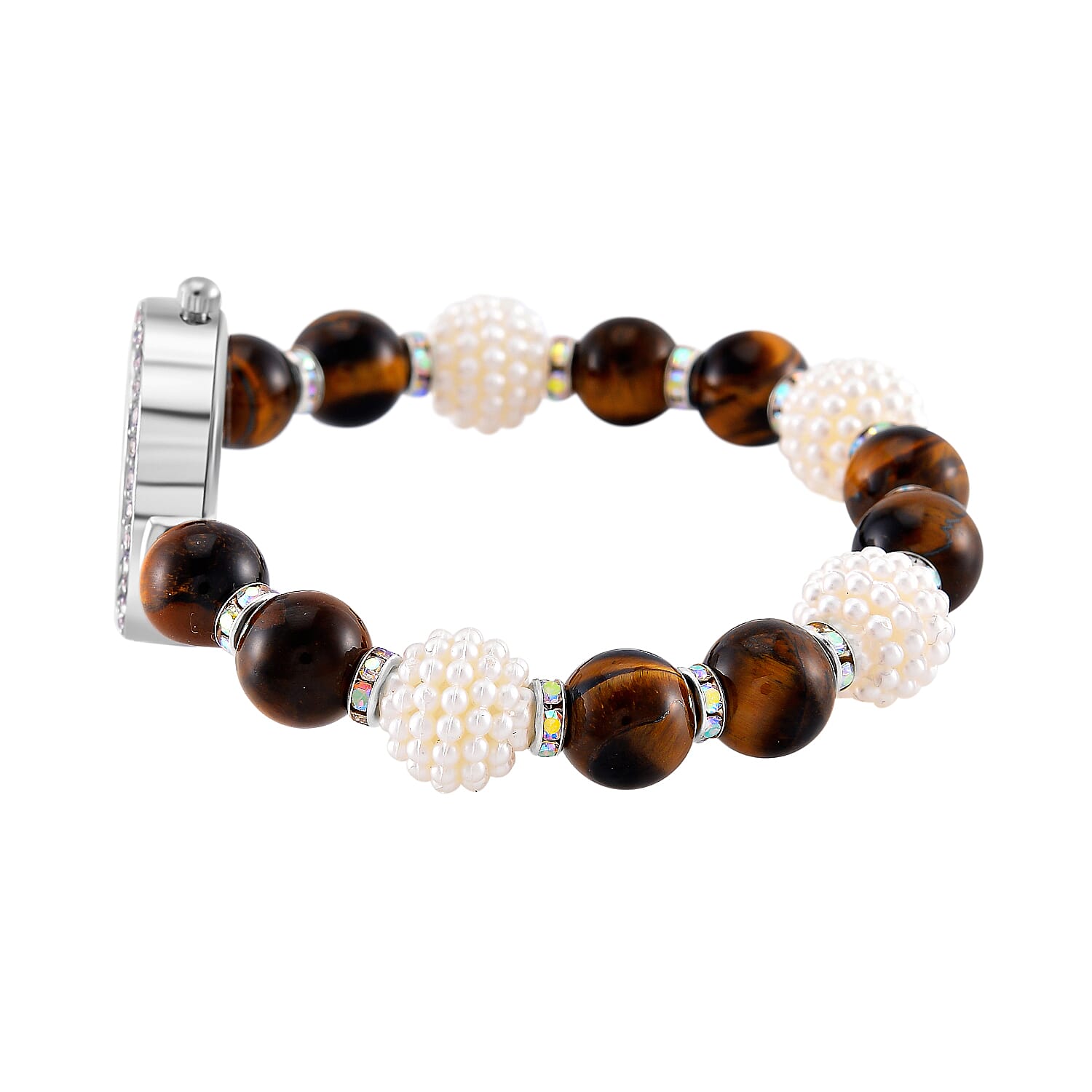 2 Piece Set -  Yellow Tigers Eye,  Resin,  Austrian White Crystal Stone Bracelet and Watch 24.03ct  24.030  Ct.