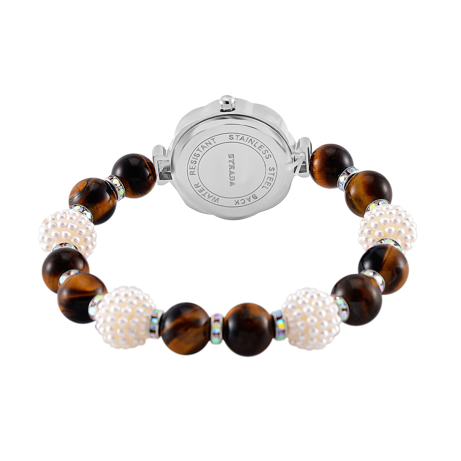 2 Piece Set -  Yellow Tigers Eye,  Resin,  Austrian White Crystal Stone Bracelet and Watch 24.03ct  24.030  Ct.