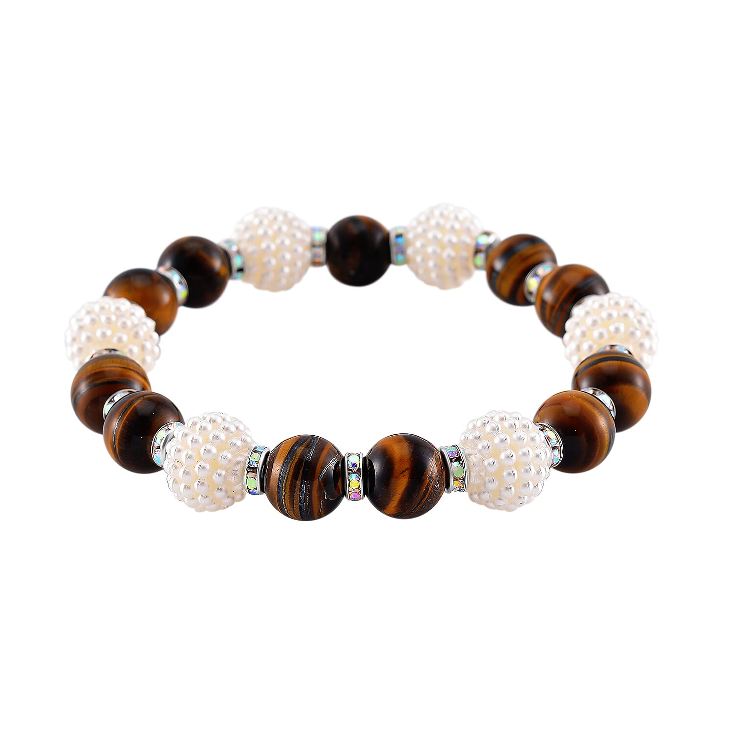 2 Piece Set -  Yellow Tigers Eye,  Resin,  Austrian White Crystal Stone Bracelet and Watch 24.03ct  24.030  Ct.