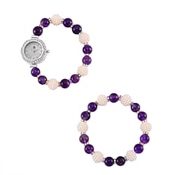 2 Piece Set -  Yellow Tigers Eye,  Resin,  Austrian White Crystal Stone Bracelet and Watch 24.03ct  24.030  Ct.