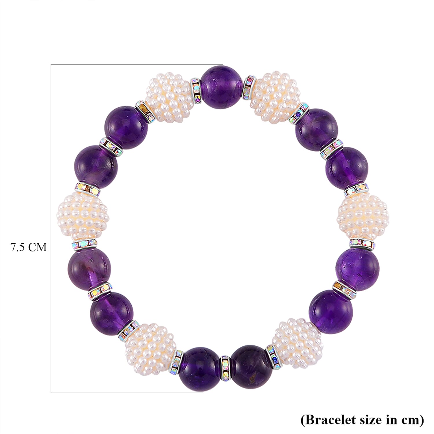 2 Piece Set - STRADA Japanese Movt. Water Resistant Watch with African Amethyst & White Resin Beaded Elastic Strap with Matching Bracelet Set 2 Piece Set - STRADA Japanese Movt. Water Resistant Watch with African Amethyst & White Resin Beaded Elastic Strap with Matching Bracelet Set