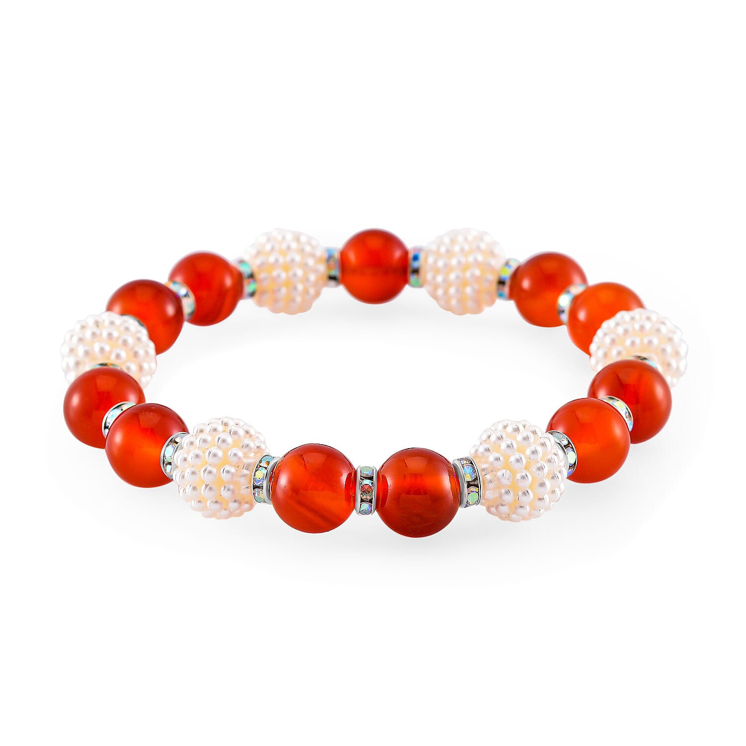 2 Piece Set - STRADA Japanese Movt. Water Resistant Watch with Carnelian, Resin & Austrian White Crystal Stone Beaded Elastic Strap with Matching Bracelet Set 2 Piece Set - STRADA Japanese Movt. Water Resistant Watch with Carnelian, Resin & Austrian White Crystal Stone Beaded Elastic Strap with Matching Bracelet Set