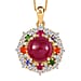 African Ruby, Multi Gemstones Halo Pendant with Chain (Size - 20) in 18K Vermeil Yellow Gold Plated Sterling Silver 10.95 Ct.