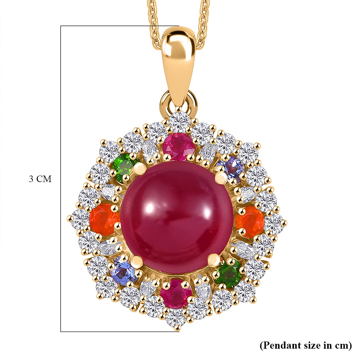African Ruby & Multi Gemstones Pendant with Chain (Size - 20) in 18K Vermeil Yellow Gold Plated Sterling Silver 10.95 Ct.
