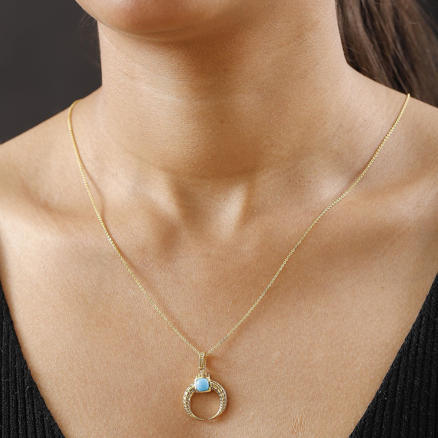 Sleeping Beauty Turquoise Pendant with Chain (Size 20) in 18K Vermeil Yellow Gold Plated Sterling Silver