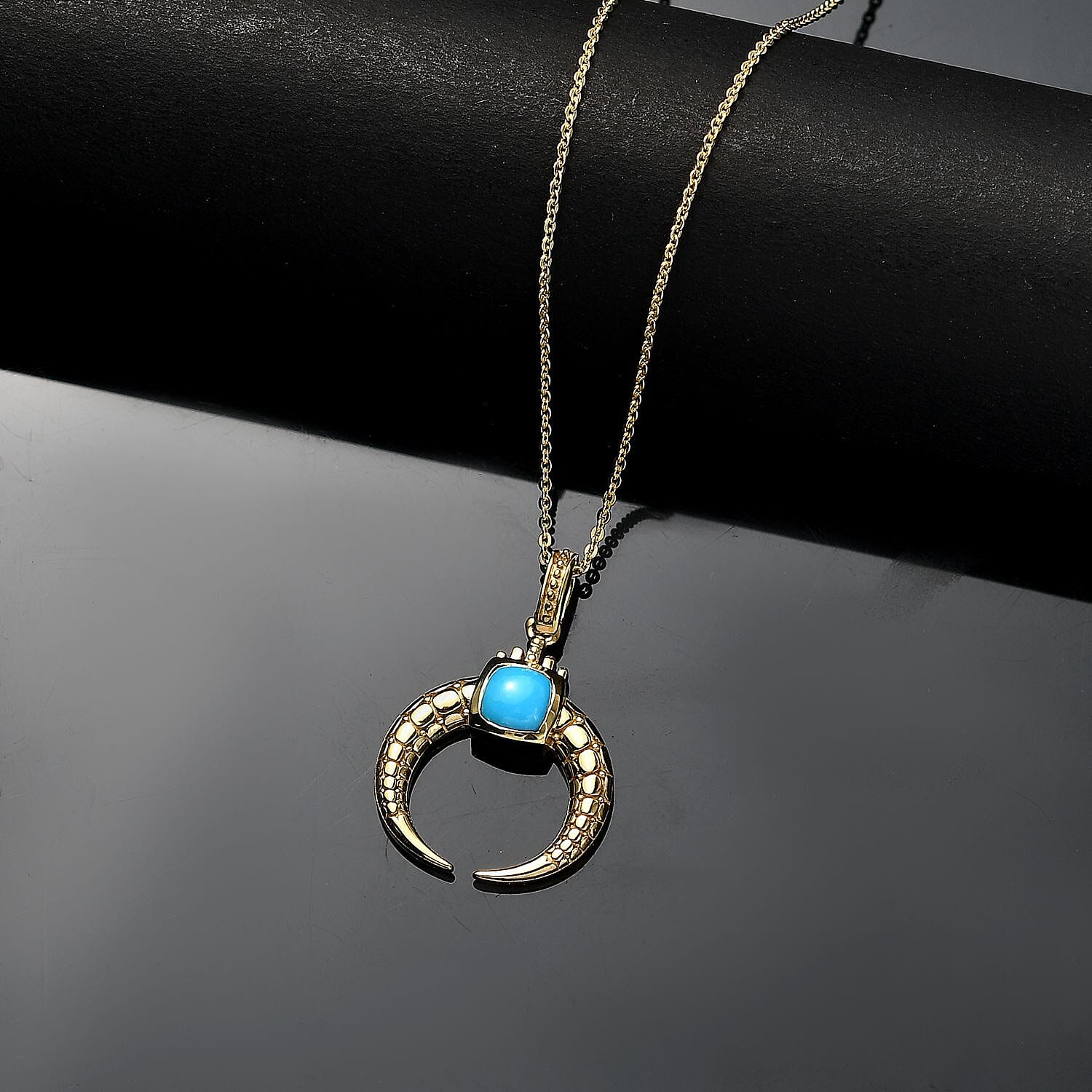 Sleeping Beauty Turquoise Pendant with Chain (Size 20) in 18K Vermeil Yellow Gold Plated Sterling Silver
