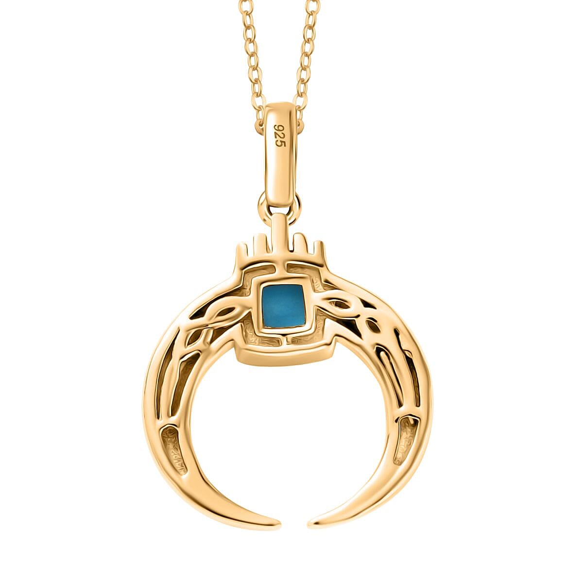 Sleeping Beauty Turquoise Pendant with Chain (Size 20) in 18K Vermeil Yellow Gold Plated Sterling Silver