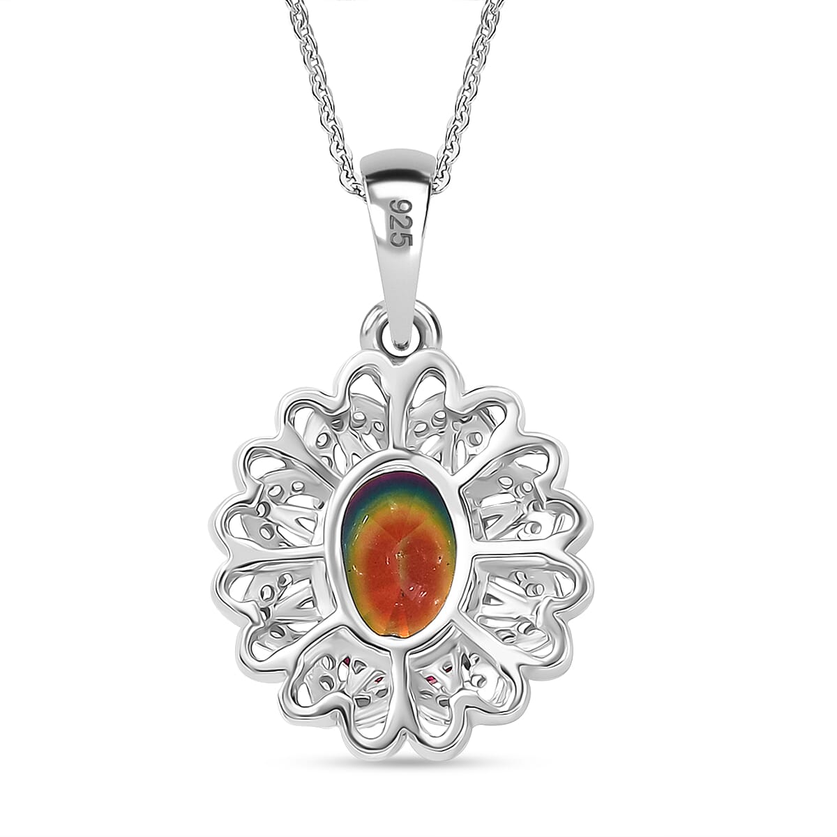 Galaxy Glow Nebula Quartz & White Zircon Pendant with Chain (Size 20) in Rhodium Overlay Sterling Silver 2.38 Ct.