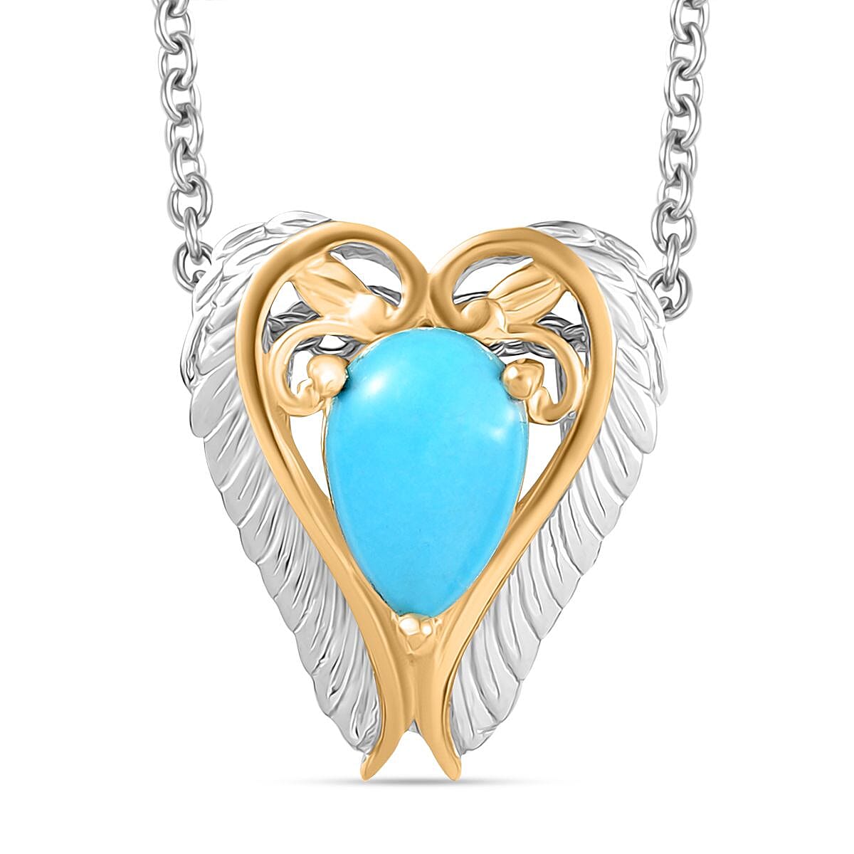 Sleeping Beauty Turquoise Pendant with Chain (Size 20) in 18K Vermeil Yellow Gold Plated & Rhodium Overlay Sterling Silver