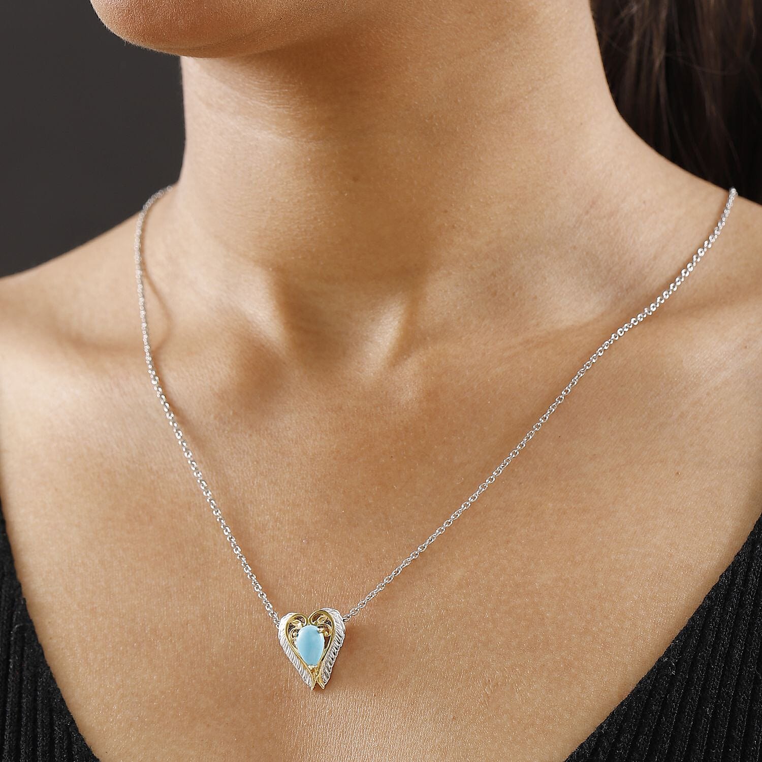 Sleeping Beauty Turquoise Pendant with Chain (Size 20) in 18K Vermeil Yellow Gold Plated & Rhodium Overlay Sterling Silver