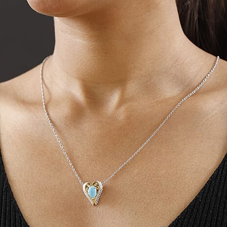 Sleeping Beauty Turquoise Pendant with Chain (Size 20) in Rhodium Overlay Sterling Silver  1.160  Ct.