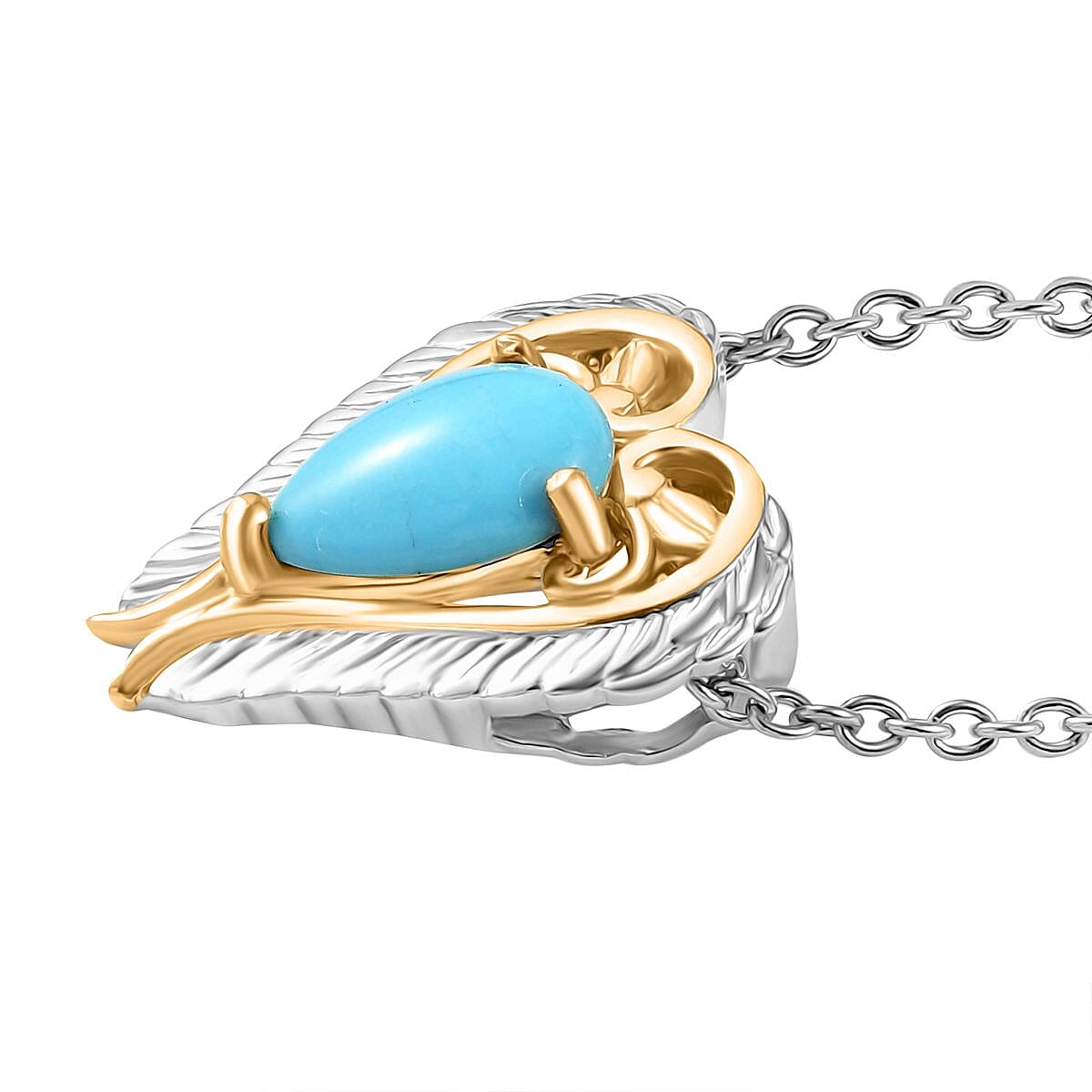 Sleeping Beauty Turquoise Pendant with Chain (Size 20) in 18K Vermeil Yellow Gold Plated & Rhodium Overlay Sterling Silver