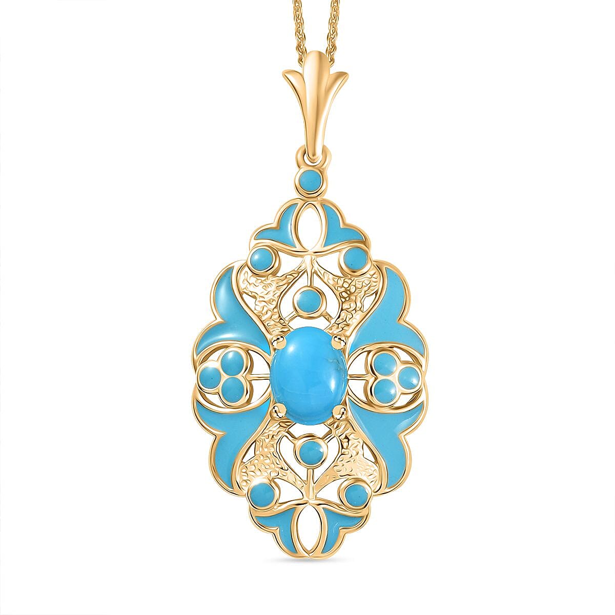 Sleeping Beauty Turquoise Pendant with Chain (Size 20) in 18K Vermeil Yellow Gold Plated Sterling Silver 1.16 Ct.