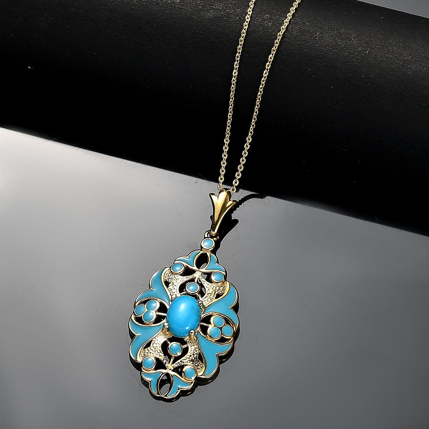 Sleeping Beauty Turquoise Pendant with Chain (Size 20) in 18K Vermeil Yellow Gold Plated Sterling Silver 1.16 Ct.