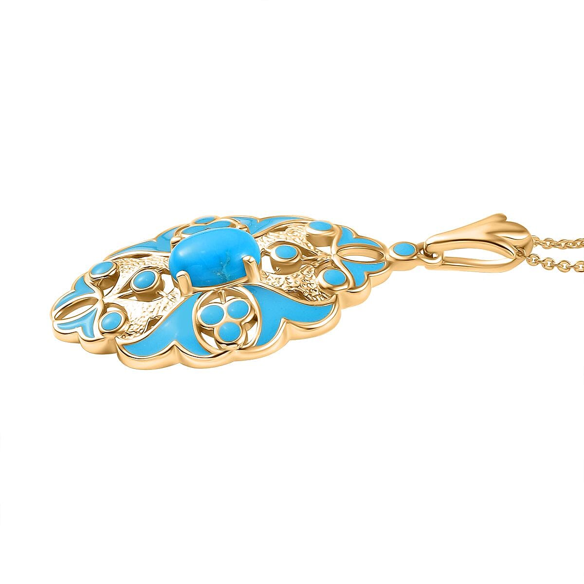 Sleeping Beauty Turquoise Pendant with Chain (Size 20) in 18K Vermeil Yellow Gold Plated Sterling Silver 1.16 Ct.