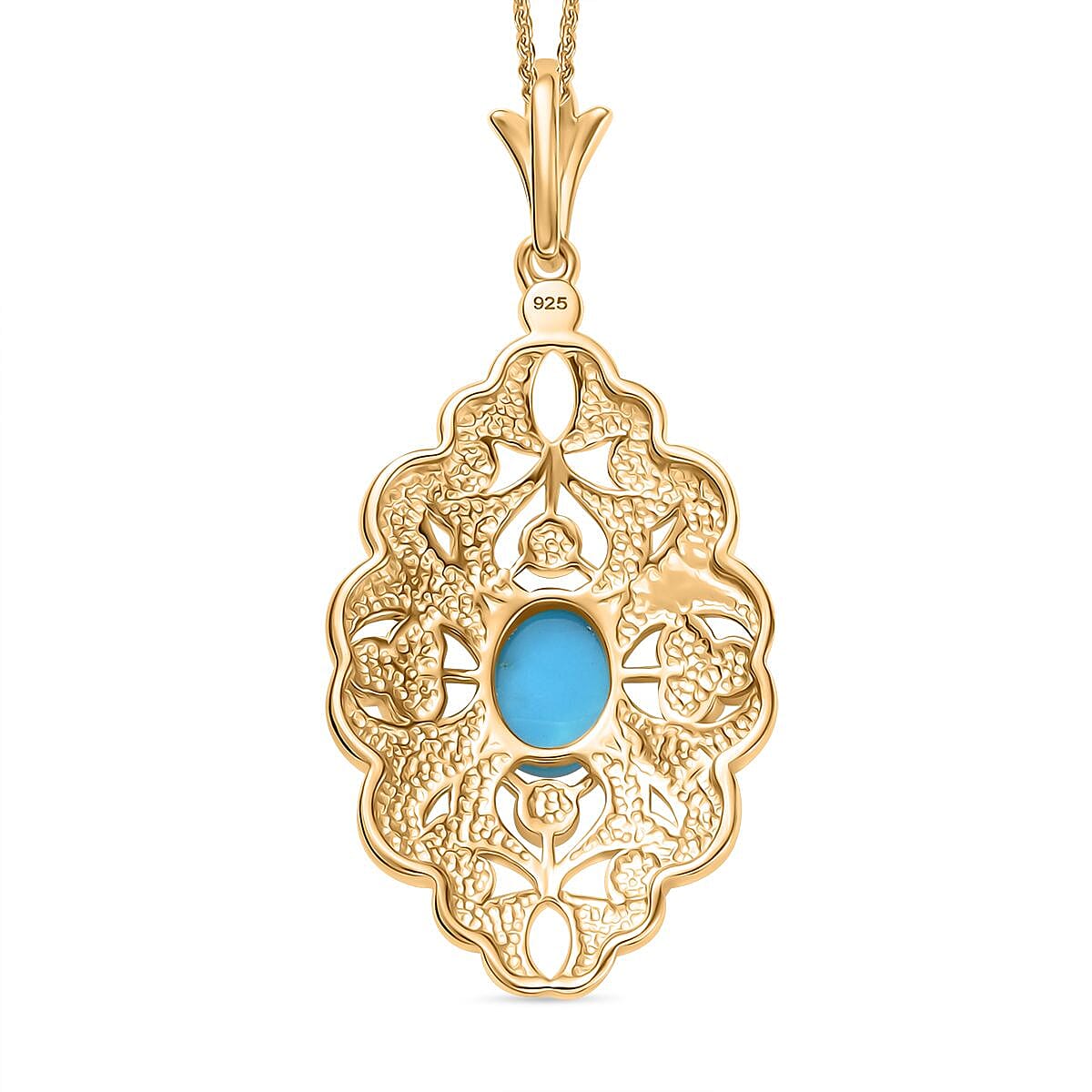 Sleeping Beauty Turquoise Pendant with Chain (Size 20) in 18K Vermeil Yellow Gold Plated Sterling Silver 1.16 Ct.
