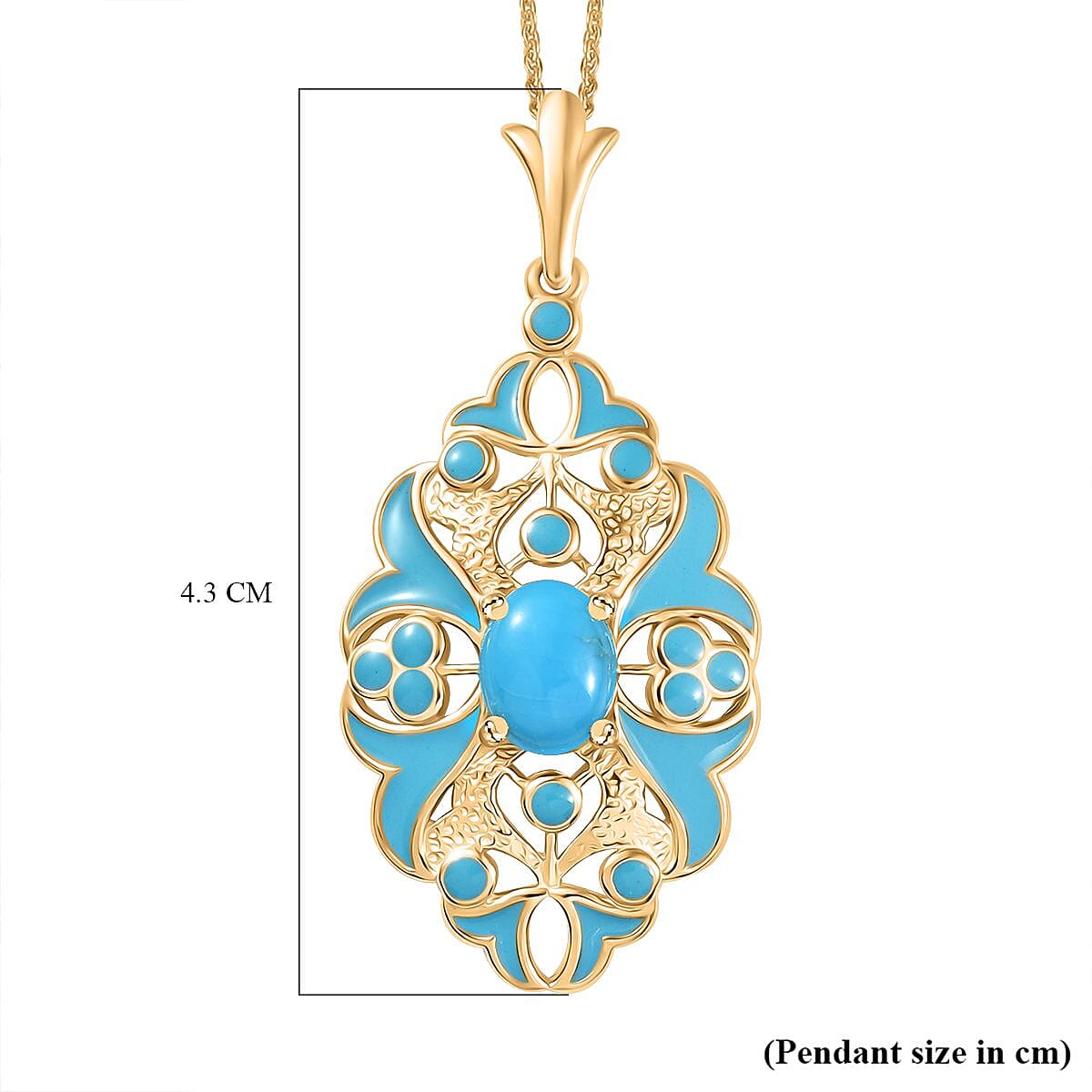 Sleeping Beauty Turquoise Pendant with Chain (Size 20) in 18K Vermeil Yellow Gold Plated Sterling Silver 1.16 Ct.