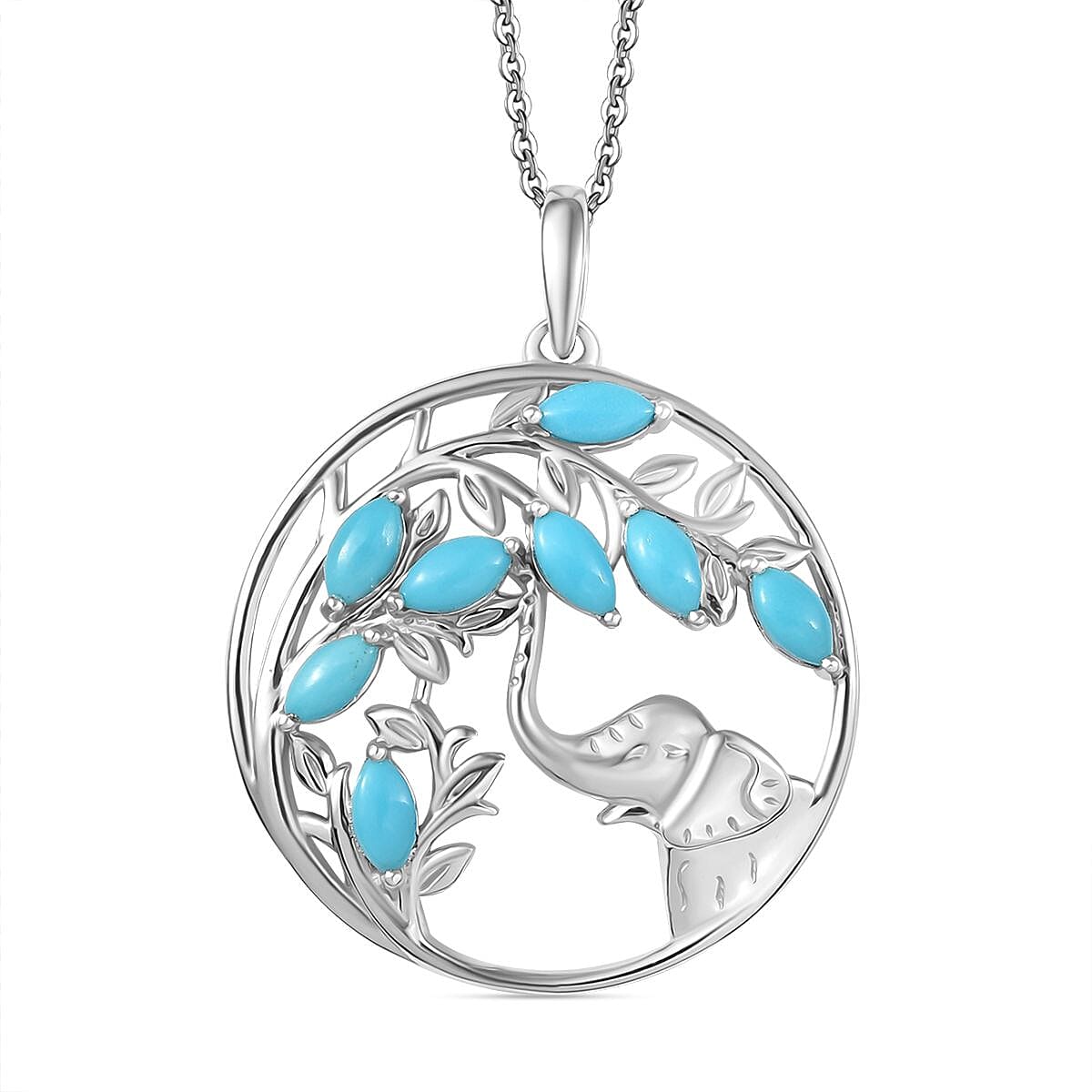 Sleeping Beauty Turquoise Pendant with Chain (Size 20) in Rhodium Overlay Sterling Silver