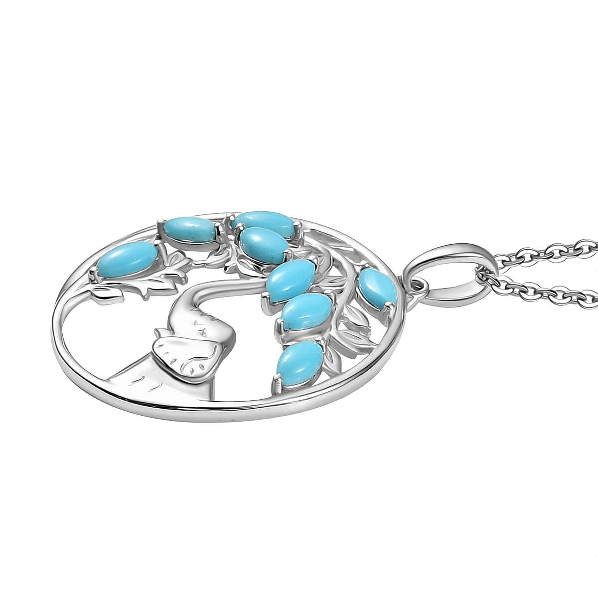 Sleeping Beauty Turquoise Pendant with Chain (Size 20) in Rhodium Overlay Sterling Silver