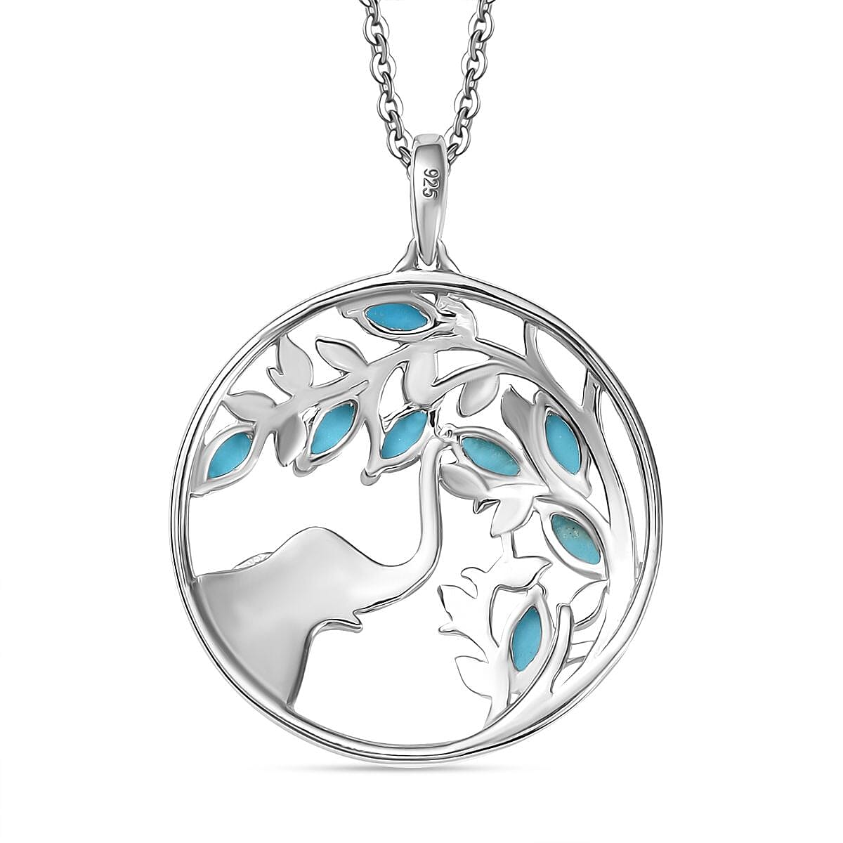 Sleeping Beauty Turquoise Pendant with Chain (Size 20) in Rhodium Overlay Sterling Silver