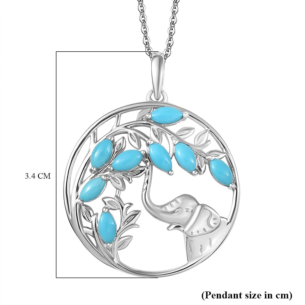 Sleeping Beauty Turquoise Pendant with Chain (Size 20) in Rhodium Overlay Sterling Silver