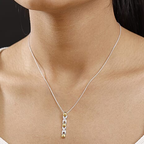 GP Ladybird Collection - White Zircon & Blue Sapphire Pendant with Chain (Size 20) in 18K Vermeil Yellow Gold Plated & Rhodium Overlay Sterling Silver