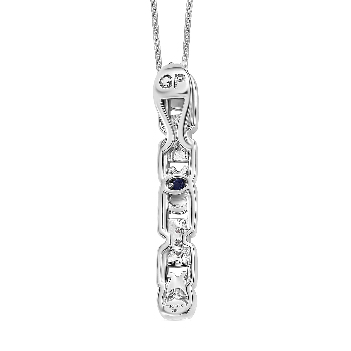 GP Ladybird Collection - White Zircon & Blue Sapphire Pendant with Chain (Size 20) in 18K Vermeil Yellow Gold Plated & Rhodium Overlay Sterling Silver