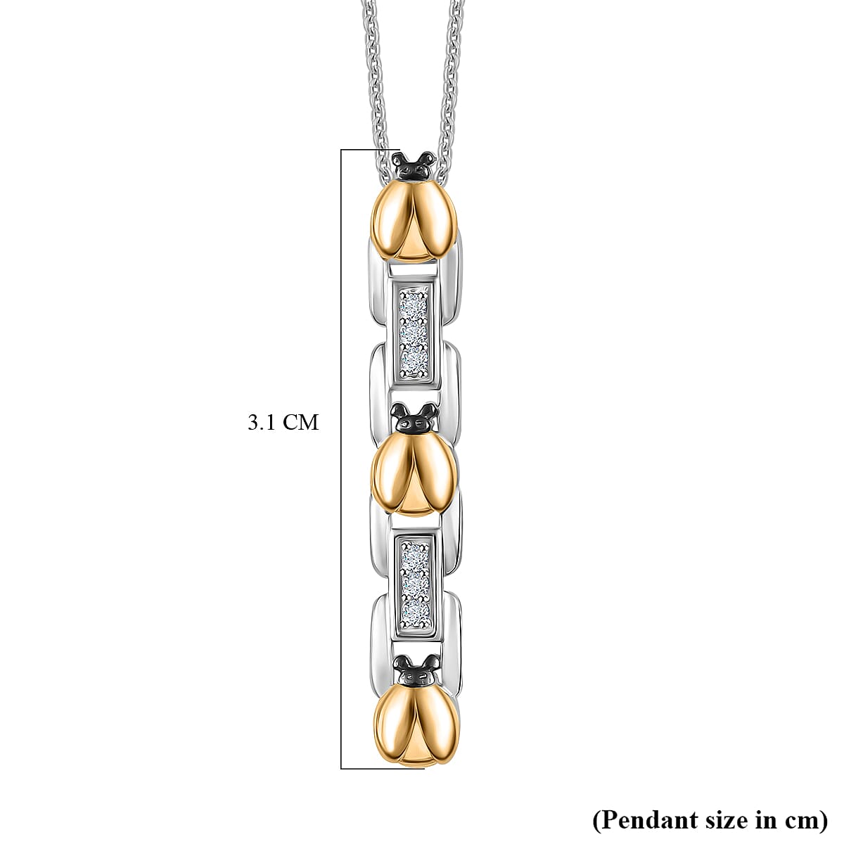 GP Ladybird Collection - White Zircon & Blue Sapphire Pendant with Chain (Size 20) in 18K Vermeil Yellow Gold Plated & Rhodium Overlay Sterling Silver