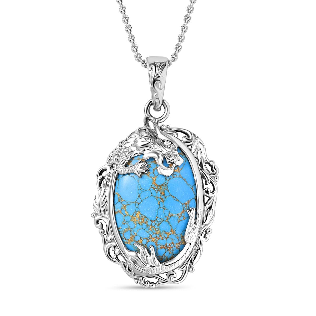 Tucson Find- Blue Turquoise Pendant with Chain (Size 20) 32.61 Ct.