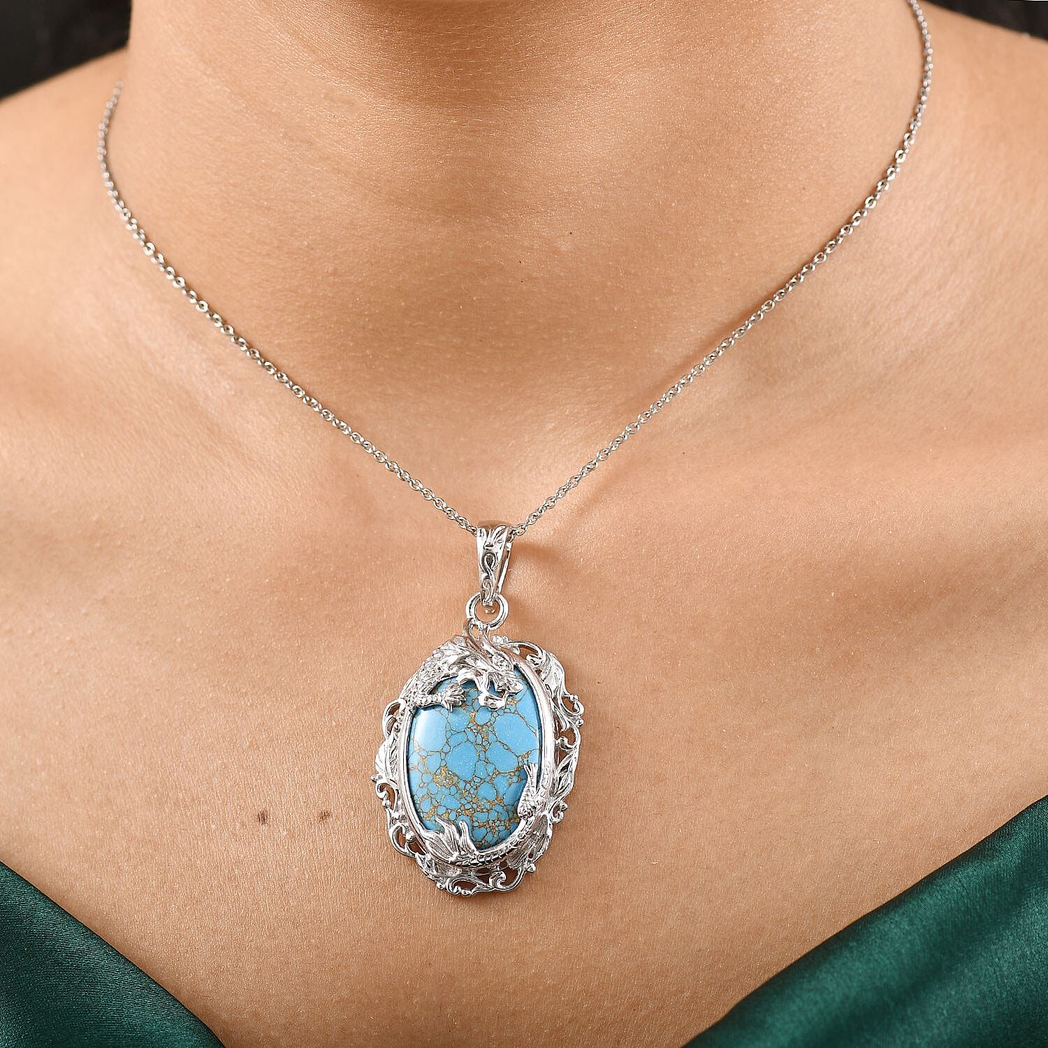 Tucson Find- Blue Turquoise Pendant with Chain (Size 20) 32.61 Ct.