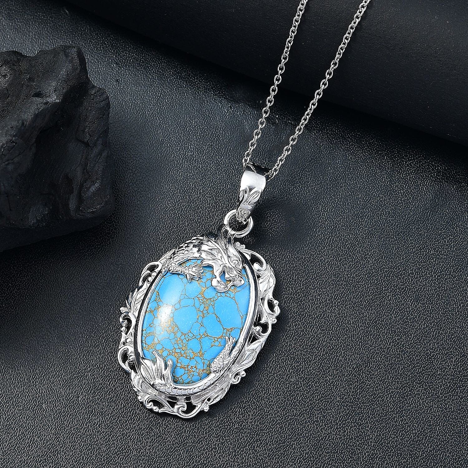 Tucson Find- Blue Turquoise Pendant with Chain (Size 20) 32.61 Ct.