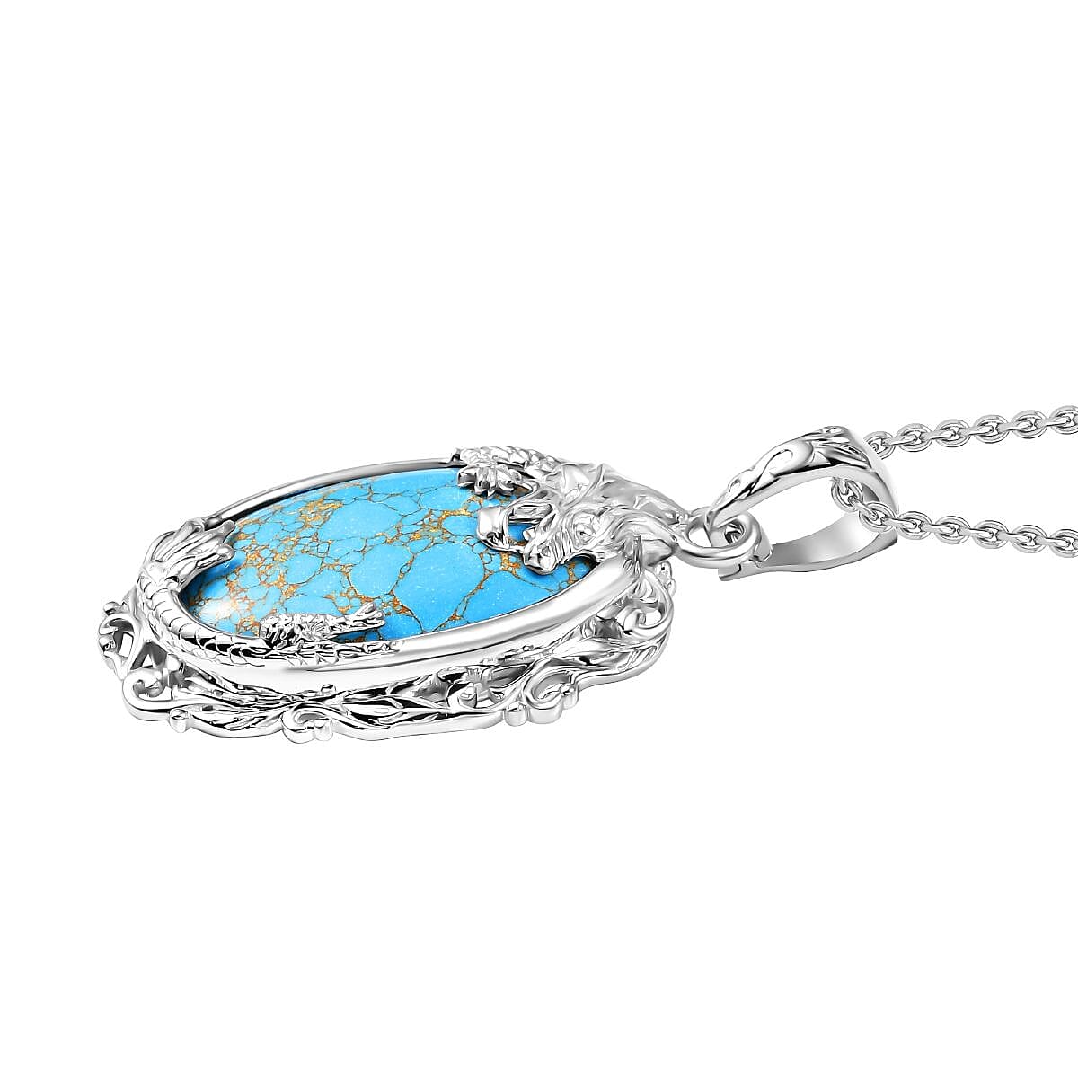 Tucson Find- Blue Turquoise Pendant with Chain (Size 20) 32.61 Ct.